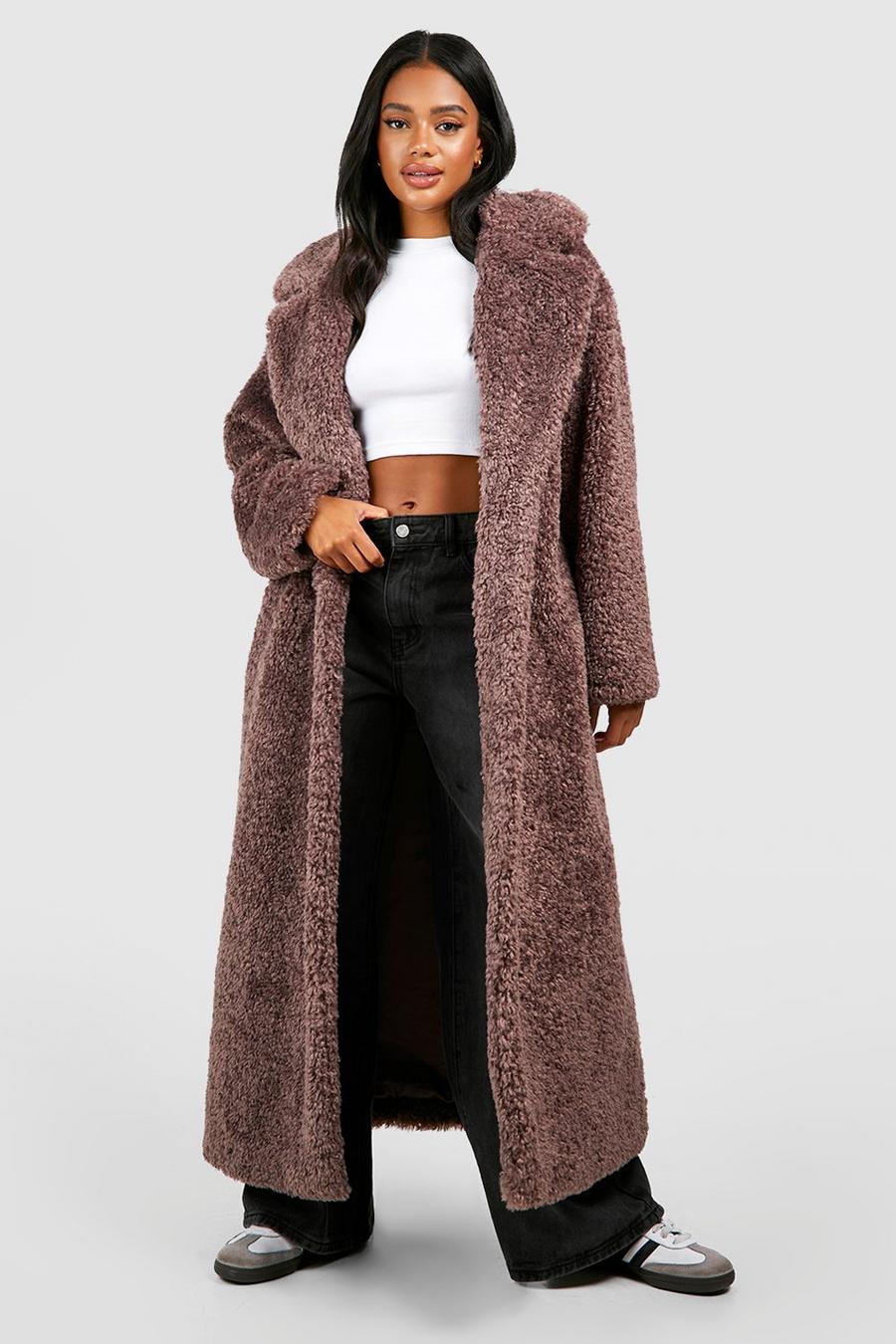 Mauve lila Textured Maxi Fur Coat