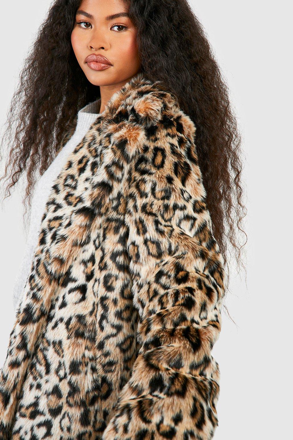 Monki Faux Fur Leopard Print Jacket In Black And White, 52% OFF