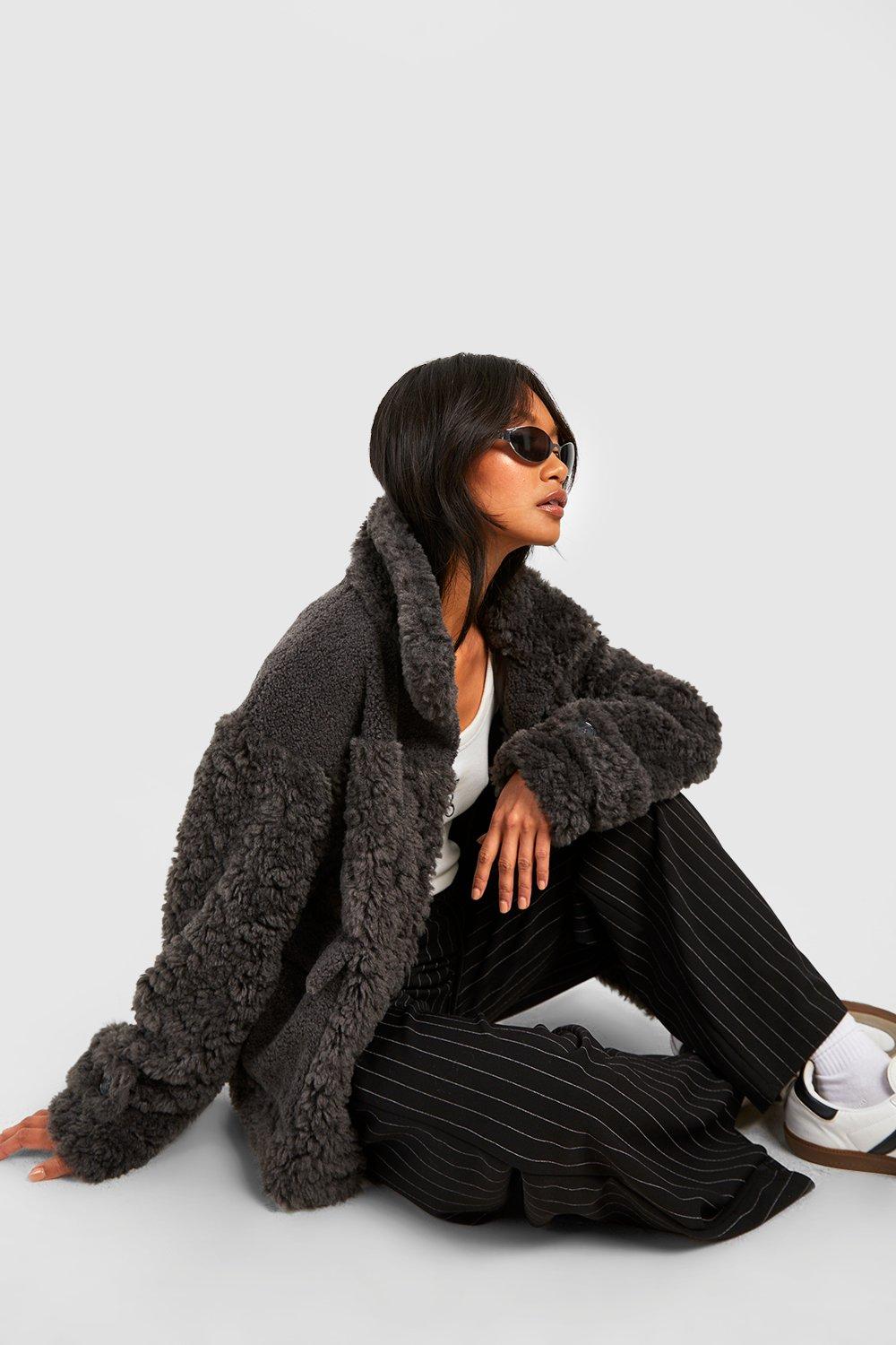 Boohoo grey sale fur coat