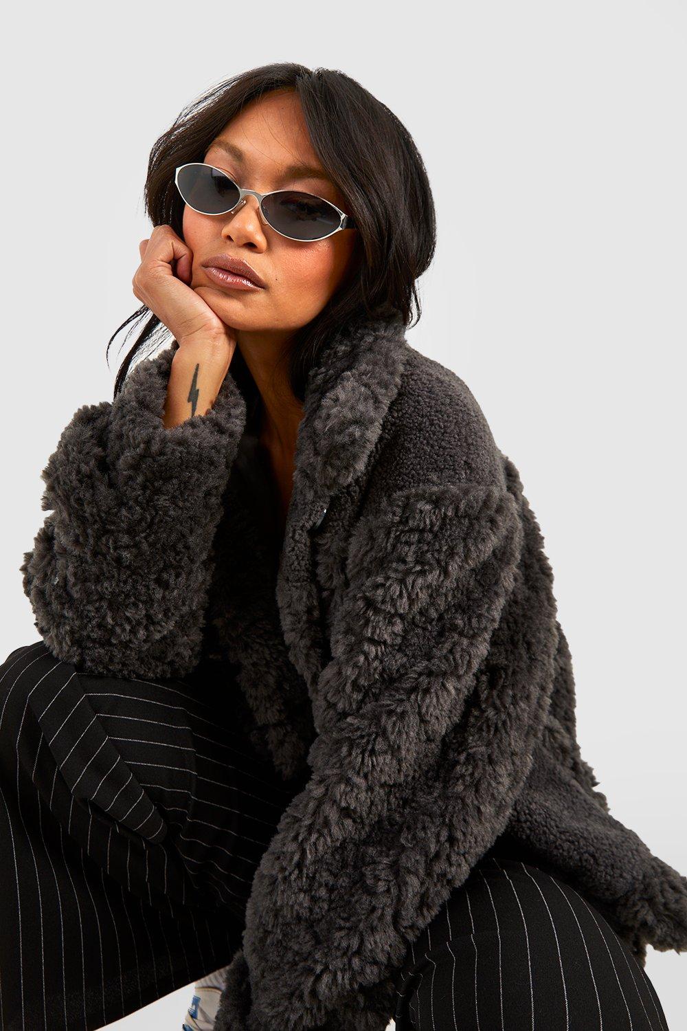 Women s Textured Faux Fur Jacket Boohoo UK