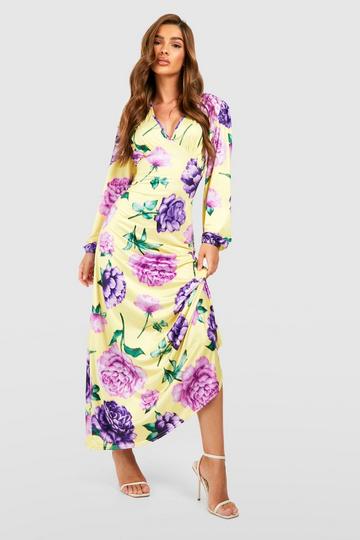 Floral Plunge Maxi Dress yellow