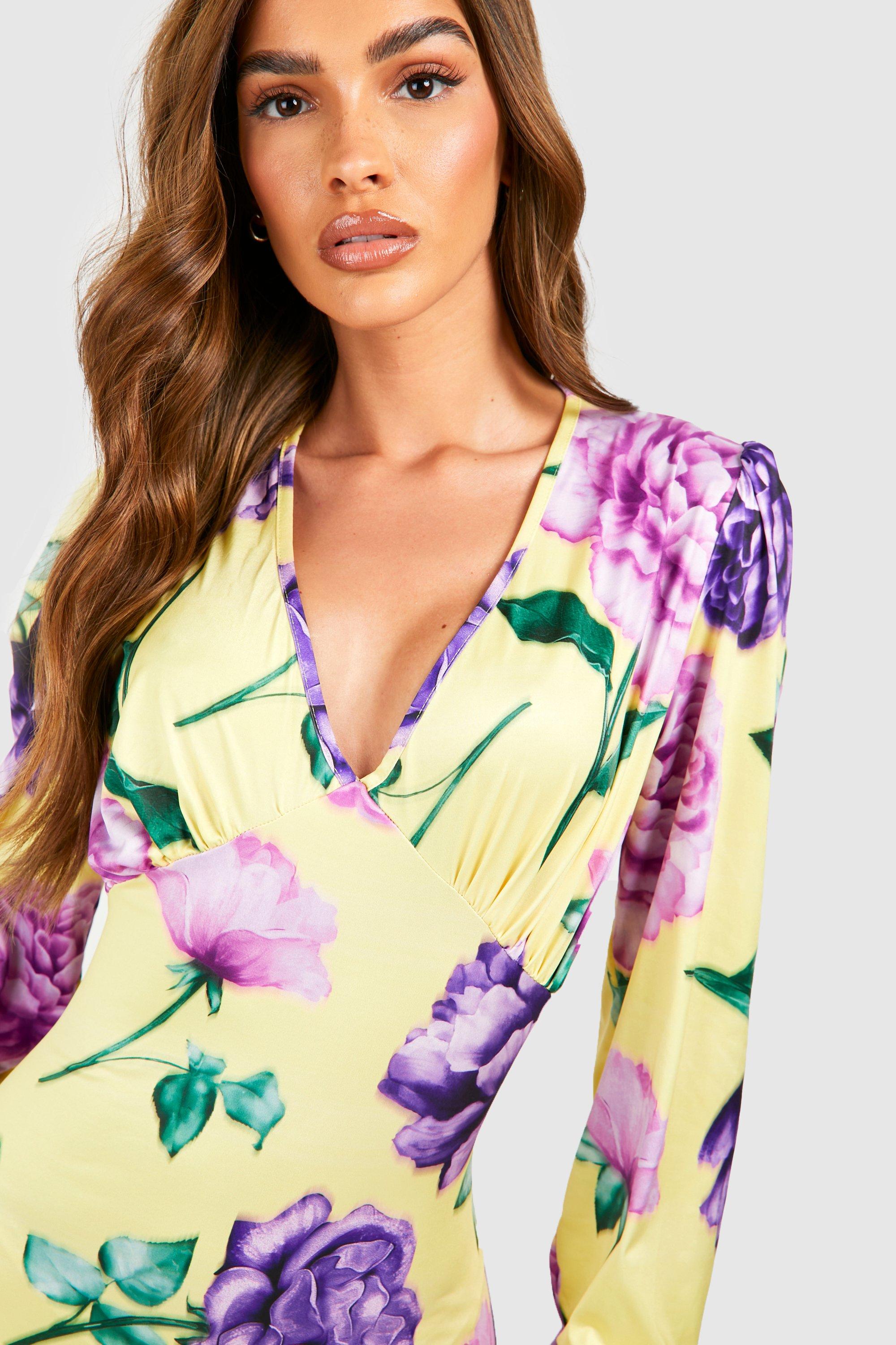 Floral Plunge Maxi Dress Online | bellvalefarms.com