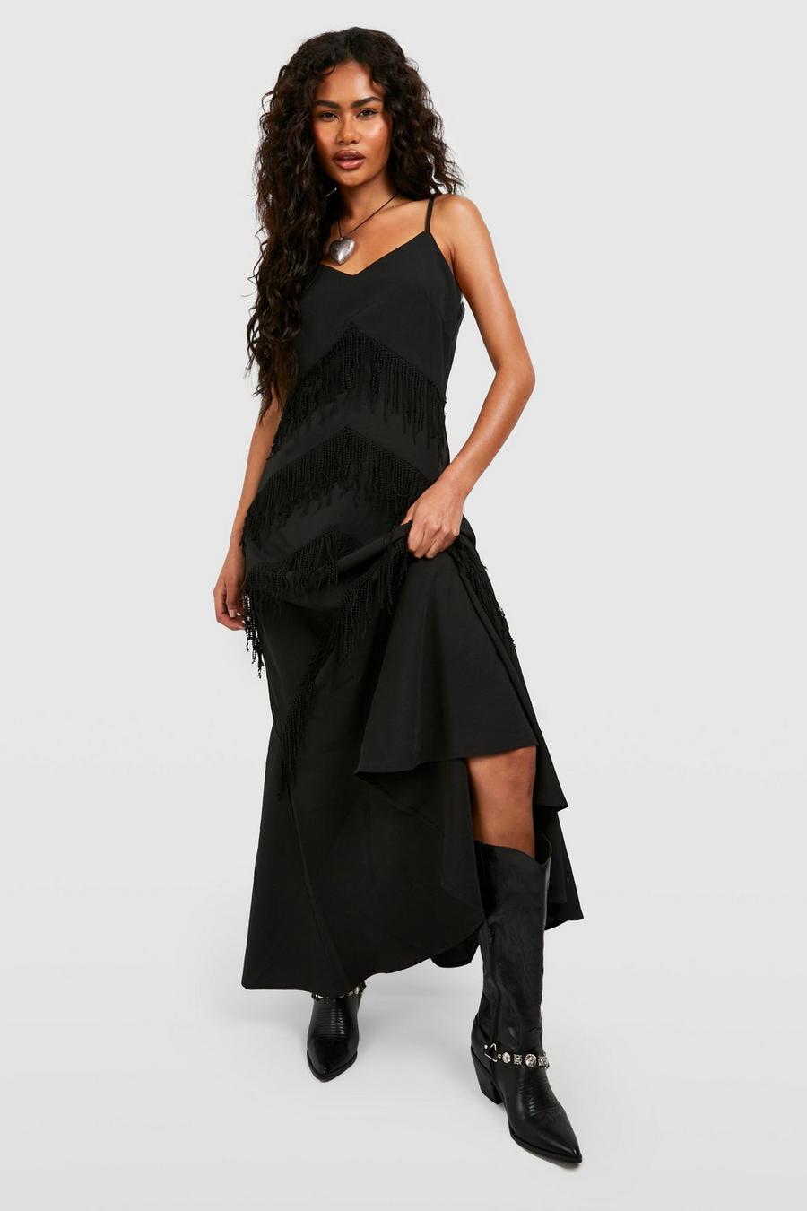 Black Tassle Detail Maxi Dress