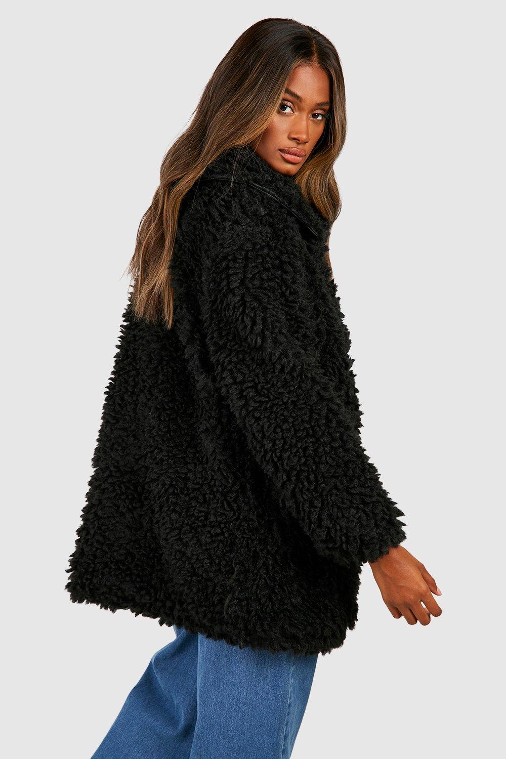 Black faux fur shop coat forever 21