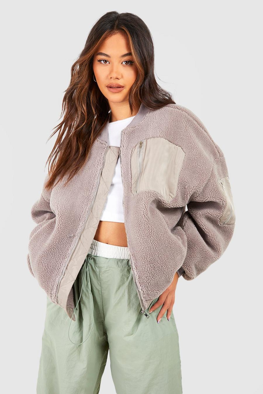 Women's Faux Fur-Lined Faux Suede Crop Bomber Jacket, Women's Sale
