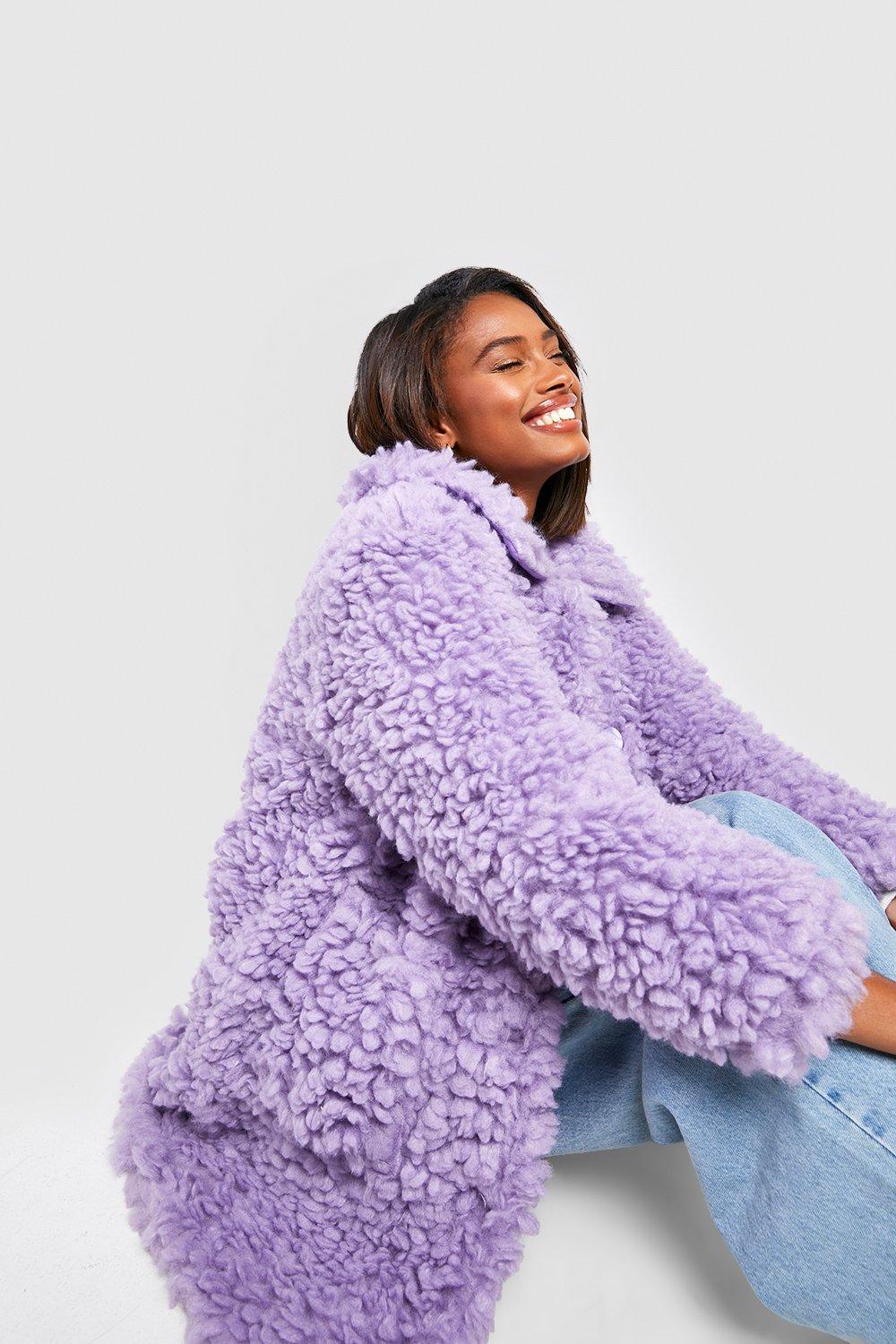 Purple fake fur coat sale