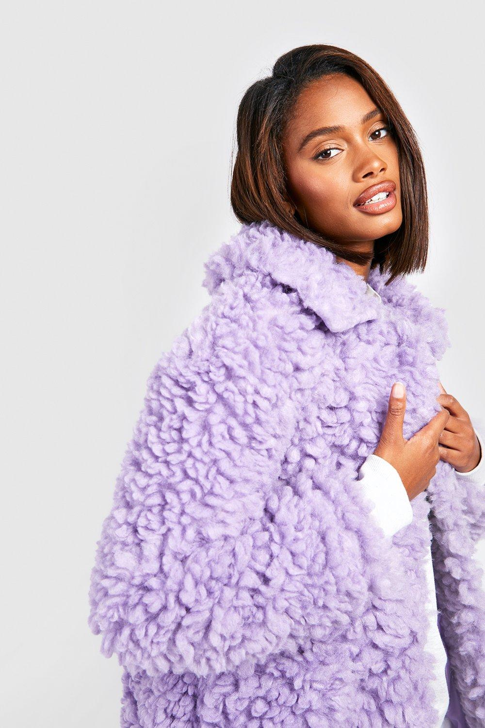 Textured Collared Faux Fur Coat boohoo