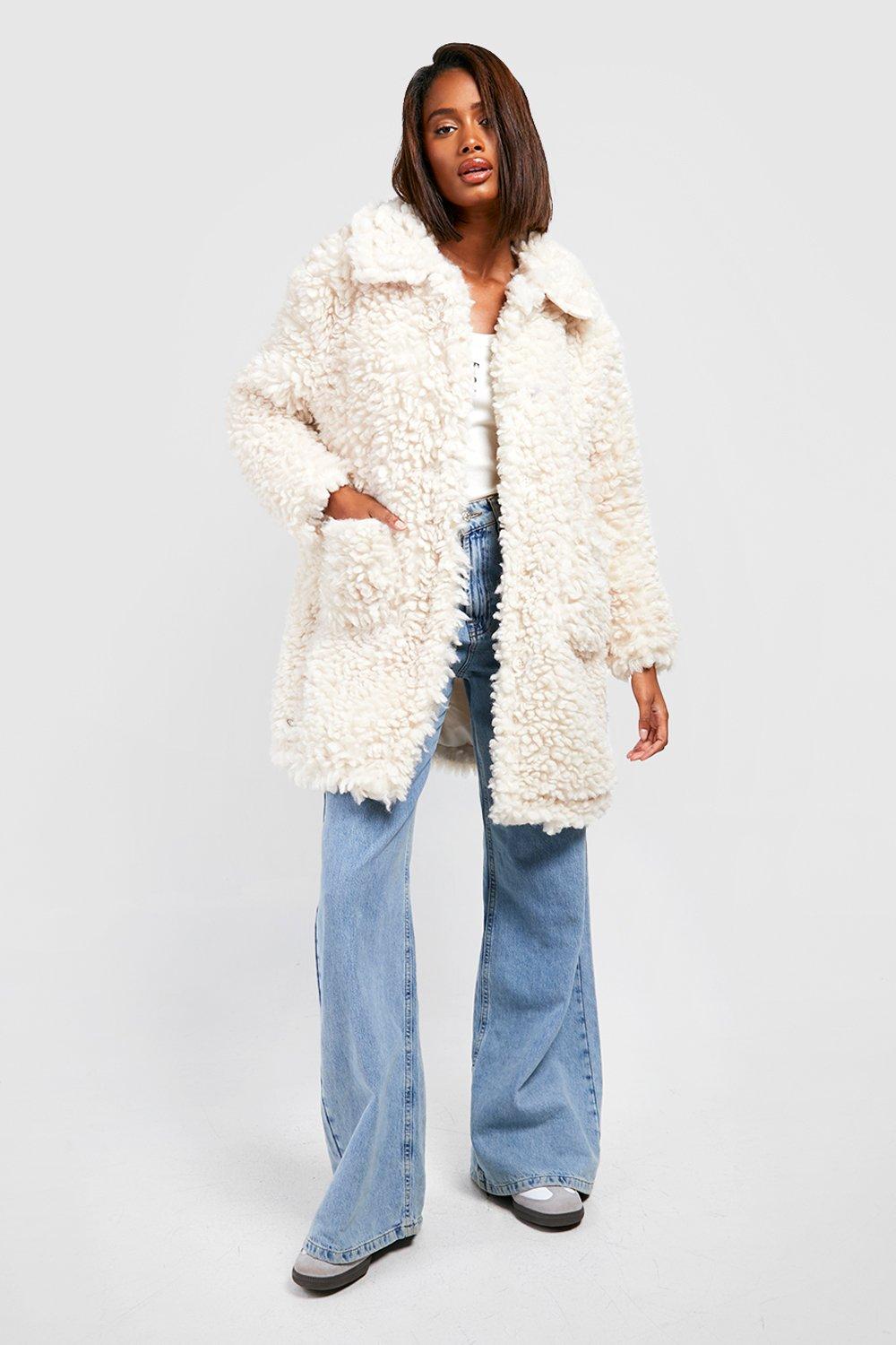 Boohoo hooded store faux fur coat