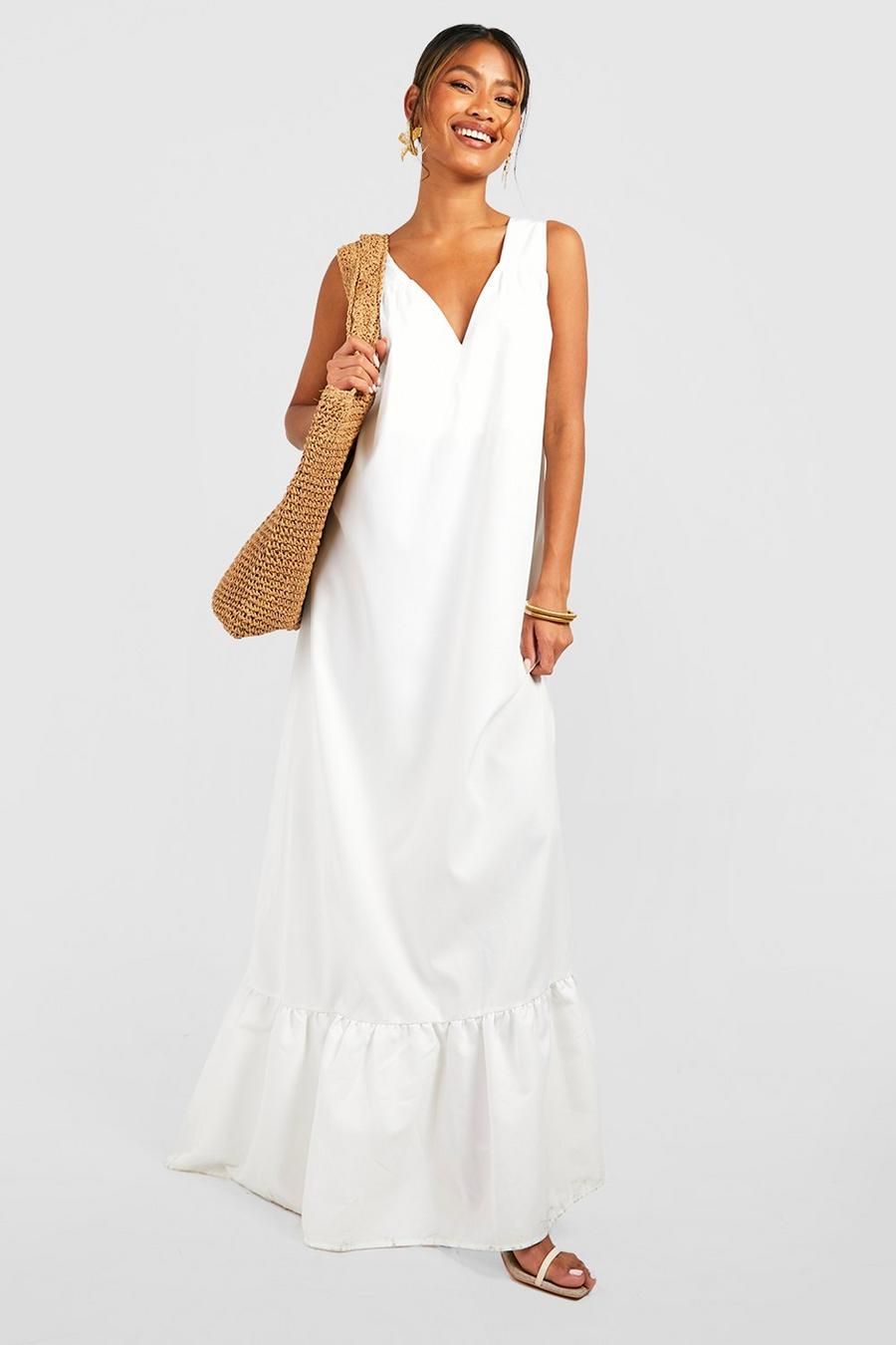 White Poplin Trapeze Maxi Dress