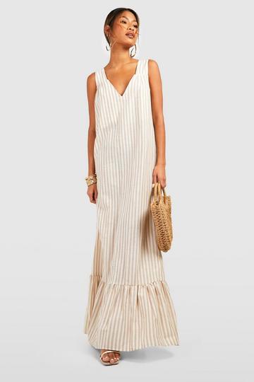 Stone Beige Stripe Trapeze Maxi Dress