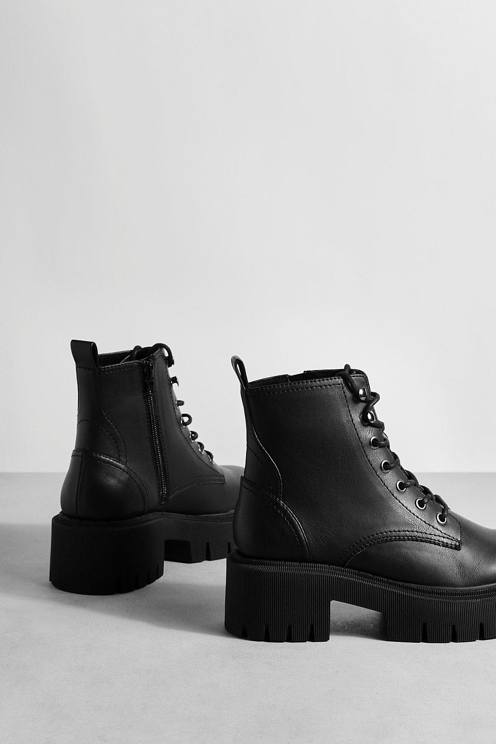 Tab Detail Chunky Lace Up Combat Boots | boohoo USA Tab Detail Chunky Lace Up Combat Boots | boohoo USA