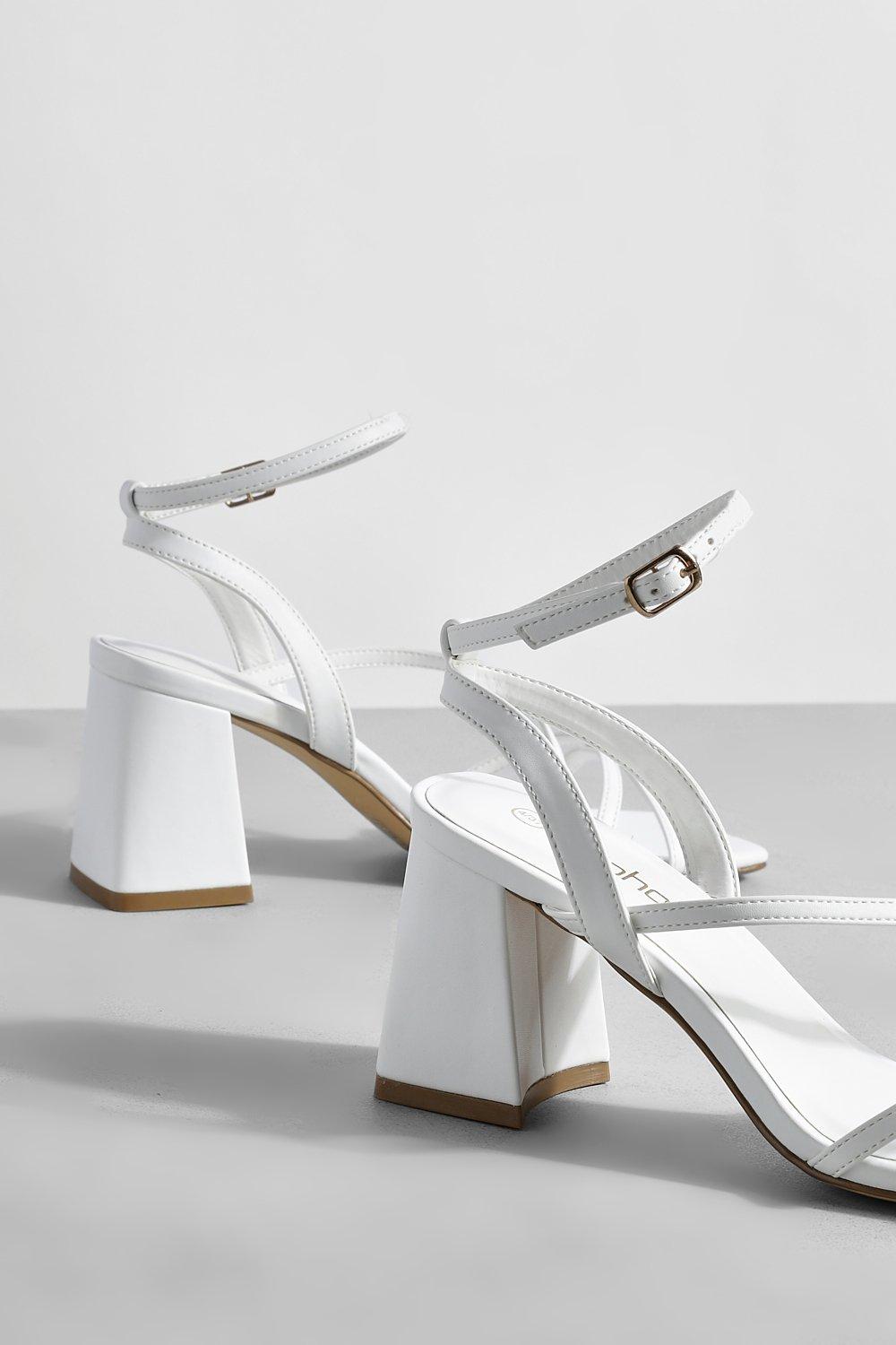 White mid shop block heels