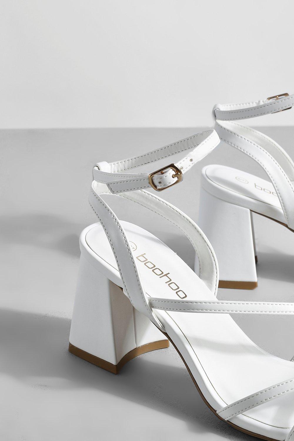 White mid outlet block heels