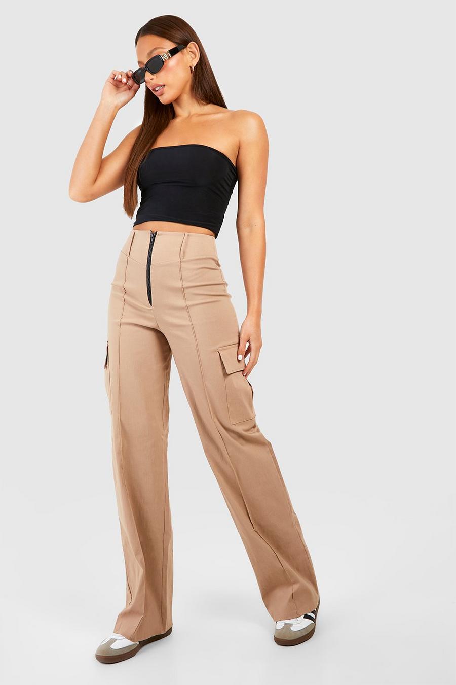 Camel beige Tall Stretch High Waisted Straight Cargo Pants