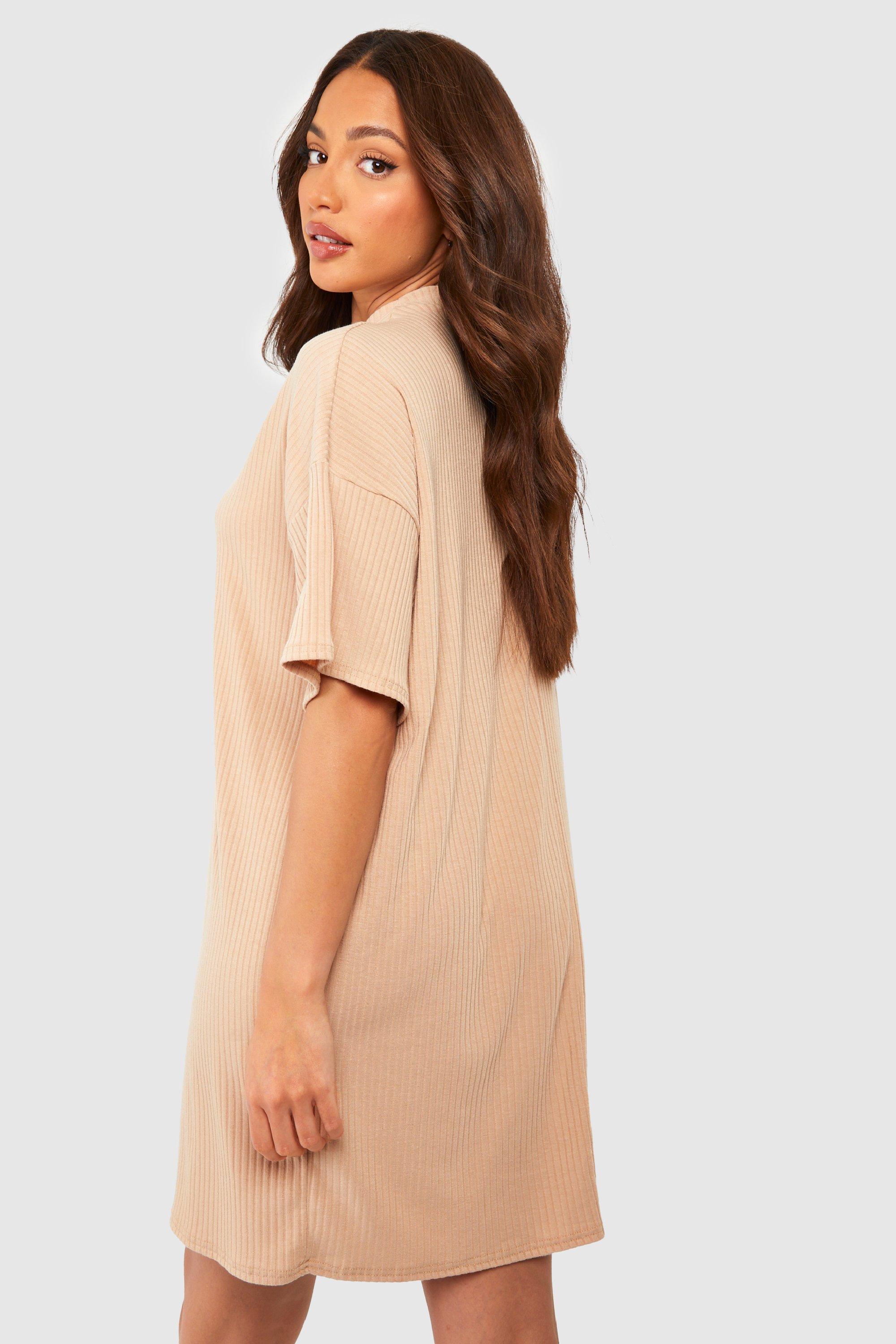 Beige short hot sale sleeve dress