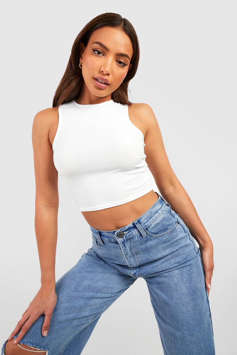 Tall Premium Racer Crop Top, White image number 1