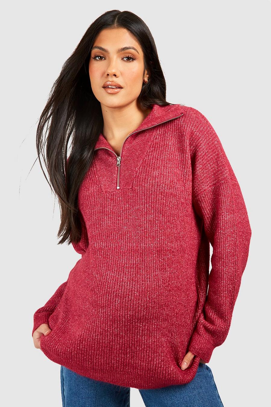 Hot pink Maternity Half Zip Sweater image number 1