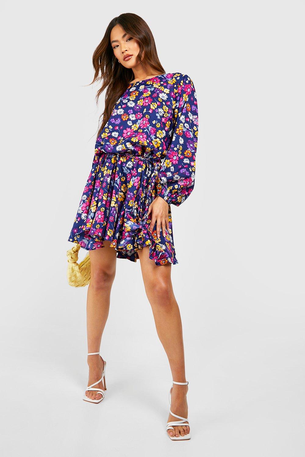 Boohoo navy floral outlet dress