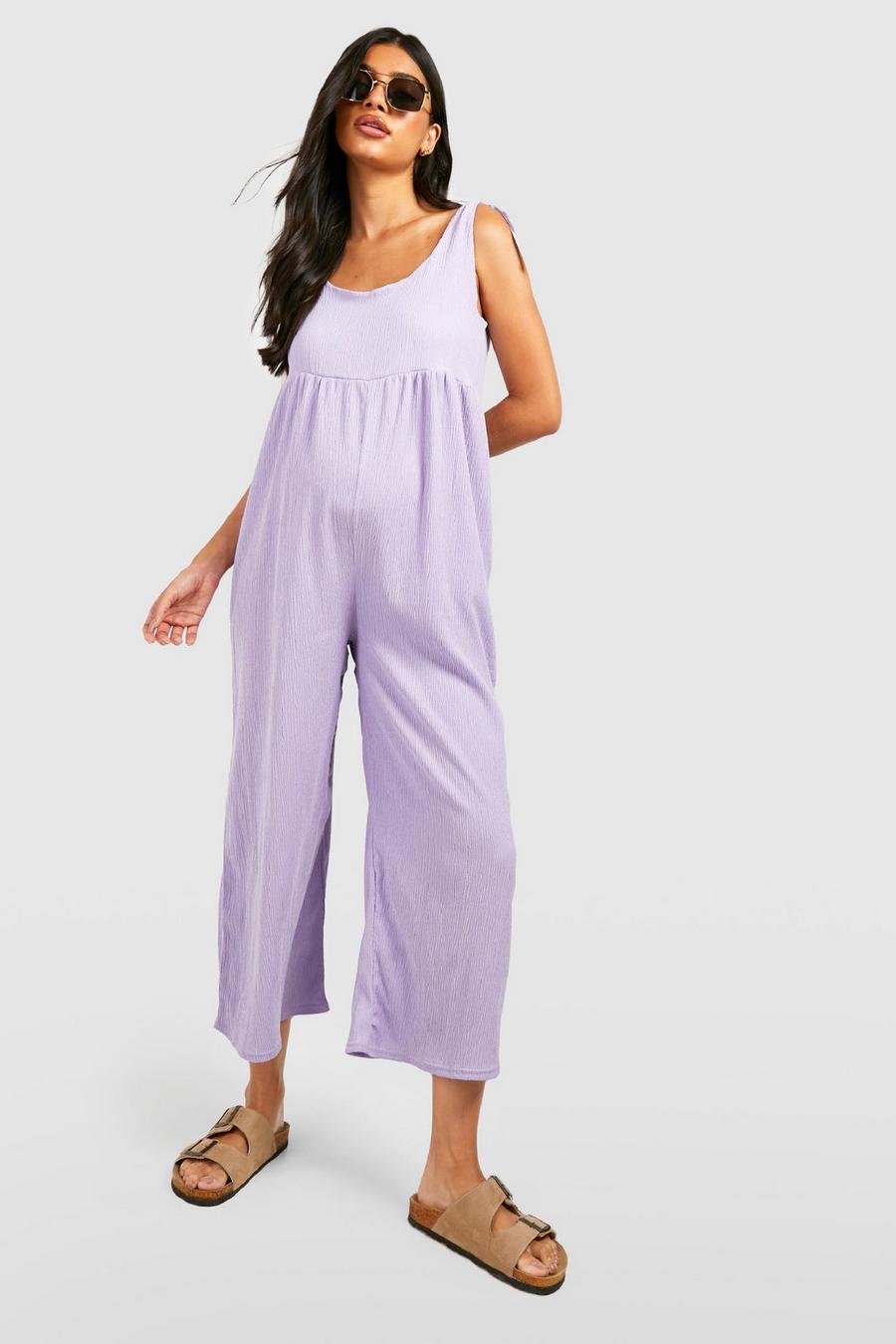 Lilac Maternity Textured Tie Front Culotte Jumpsuit image number 1