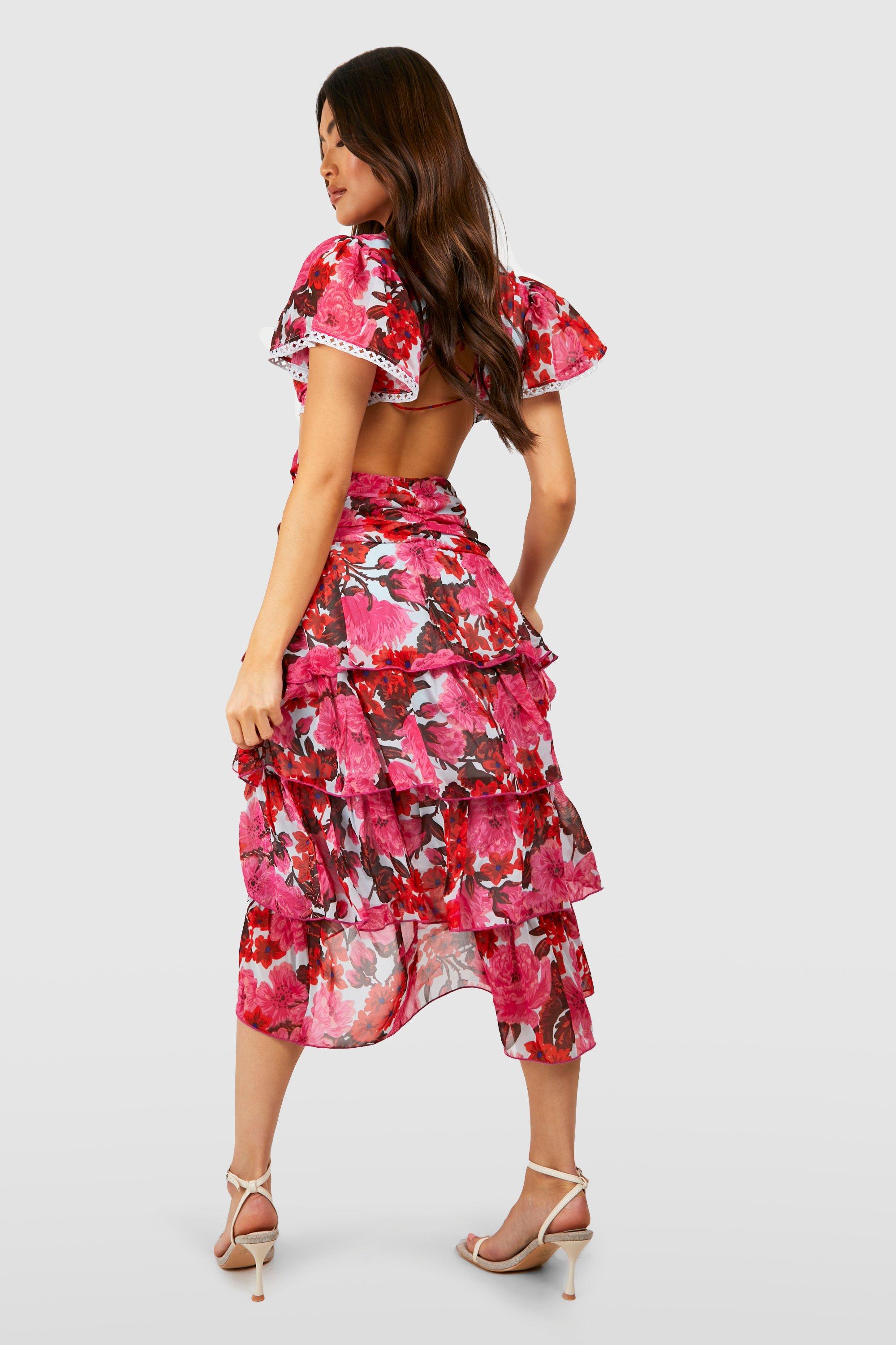 Boohoo pink floral store dress