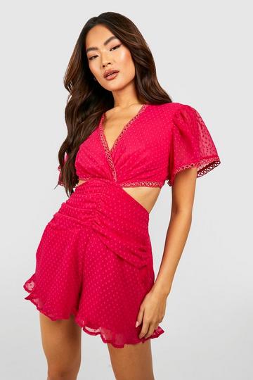 Dobby Cut Out Romper hot pink