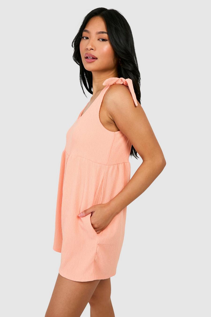 Peach Petite Textured Tie Front Playsuit image number 1