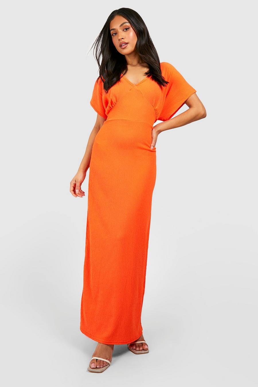Vestido Petite maxi texturizado con atadura en la espalda, Orange image number 1