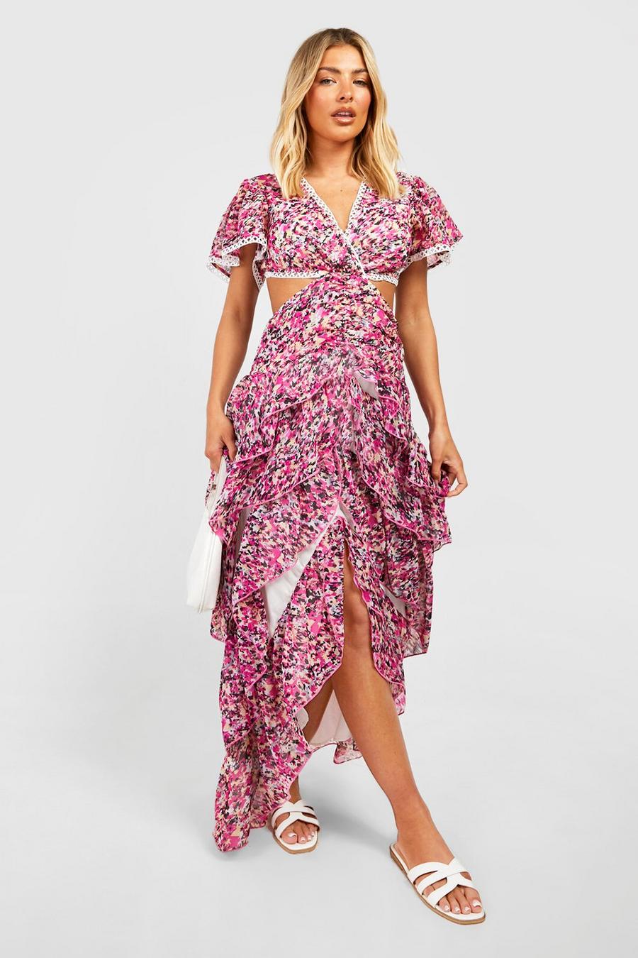 Pink Printed Cut Out Midi Dress image number 1