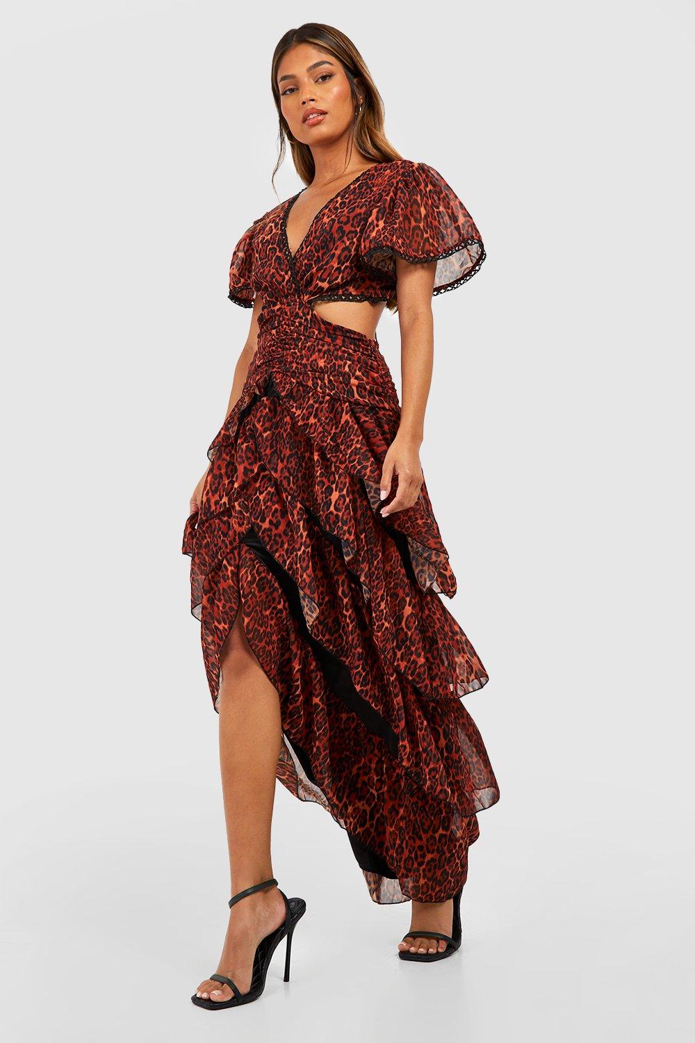 Boohoo leopard 2024 print midi dress