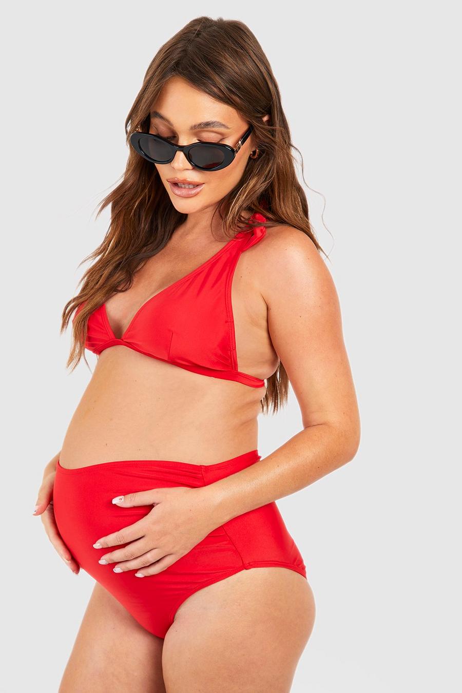 Red Maternity Tie Shoulder Bikini