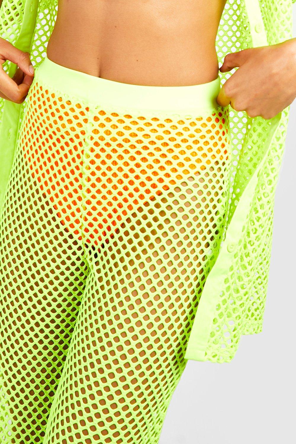 boohoo Fishnet Flared Beach Pants - Green - Size M