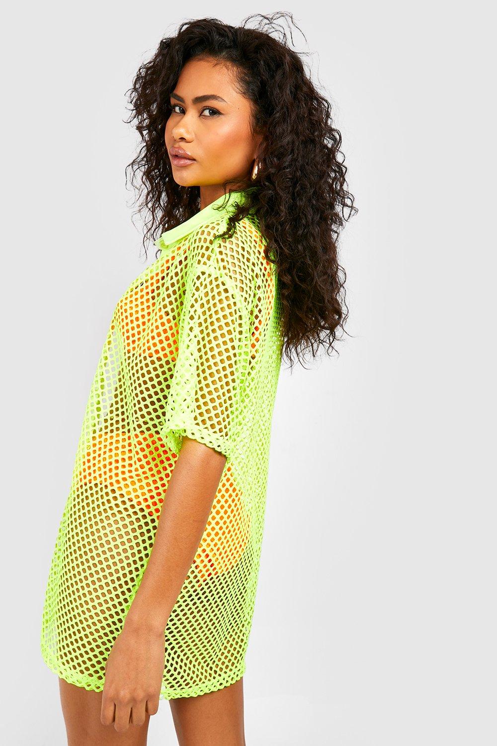 Fishnet Short Sleeve Oversized Beach Shirt