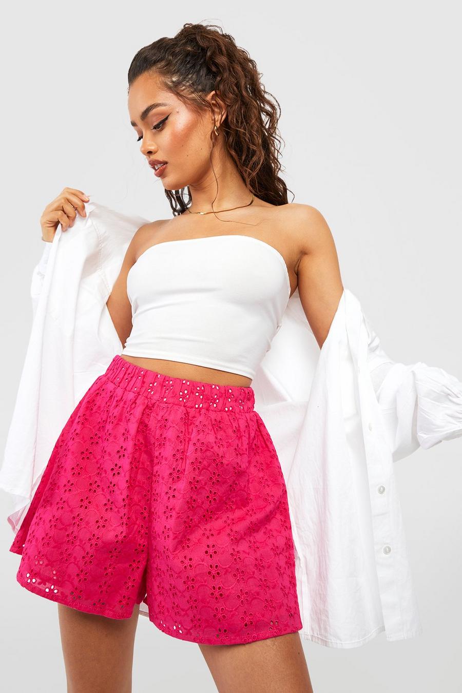 Hot pink Broderie Shorts image number 1