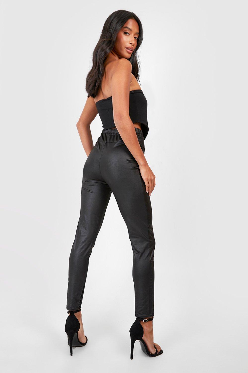 Petite Zip Up Wet Look Leggings