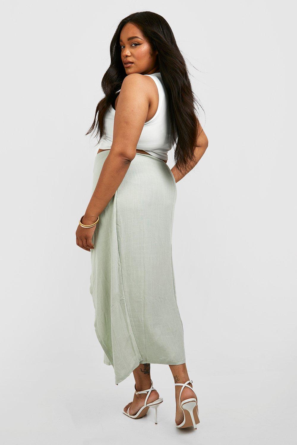 Women s Plus Linen Ruched Detail Midaxi Skirt Boohoo UK