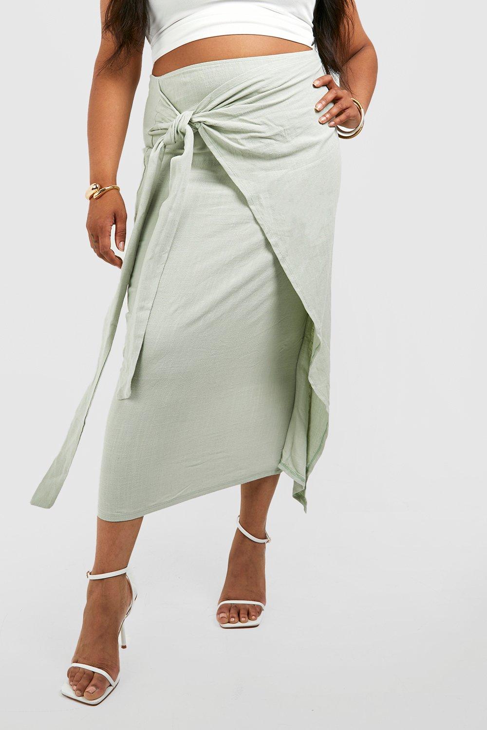 Boohoo exclusive satin clearance midi skirt in sage