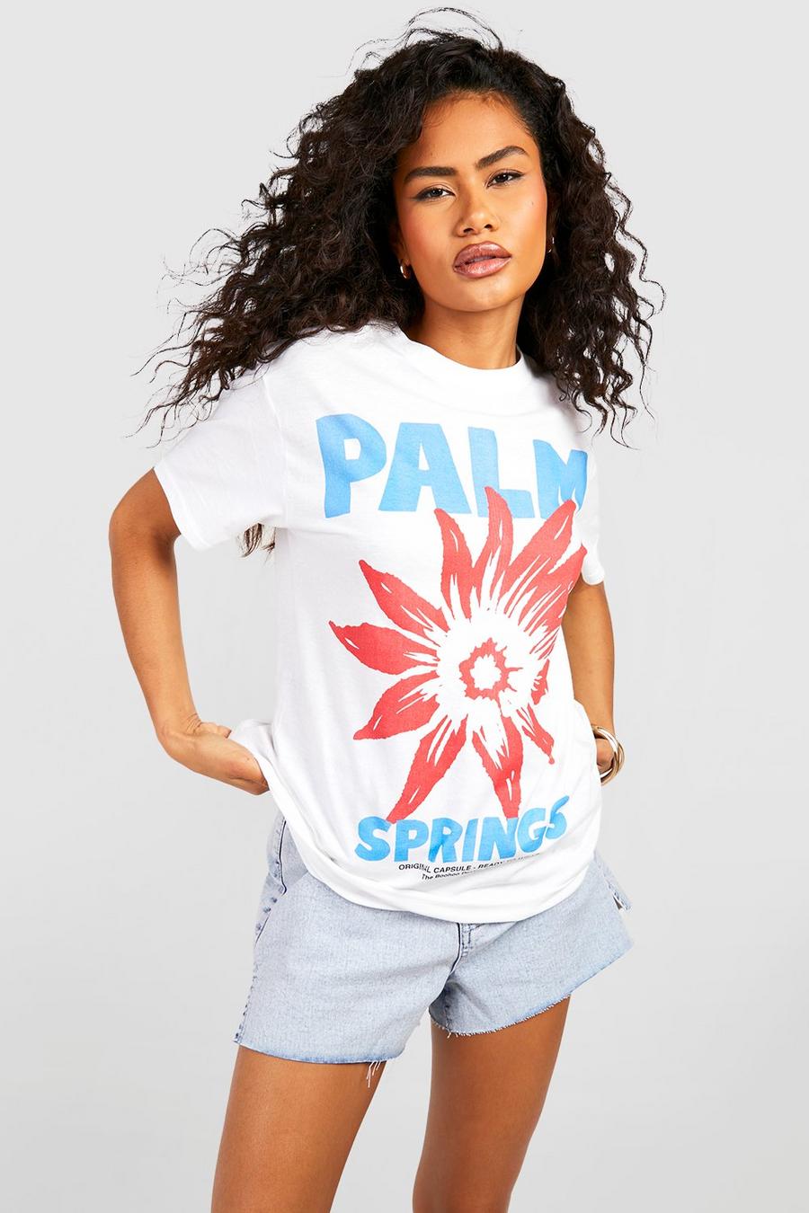 Camiseta oversize con estampado de Palm Springs, White image number 1