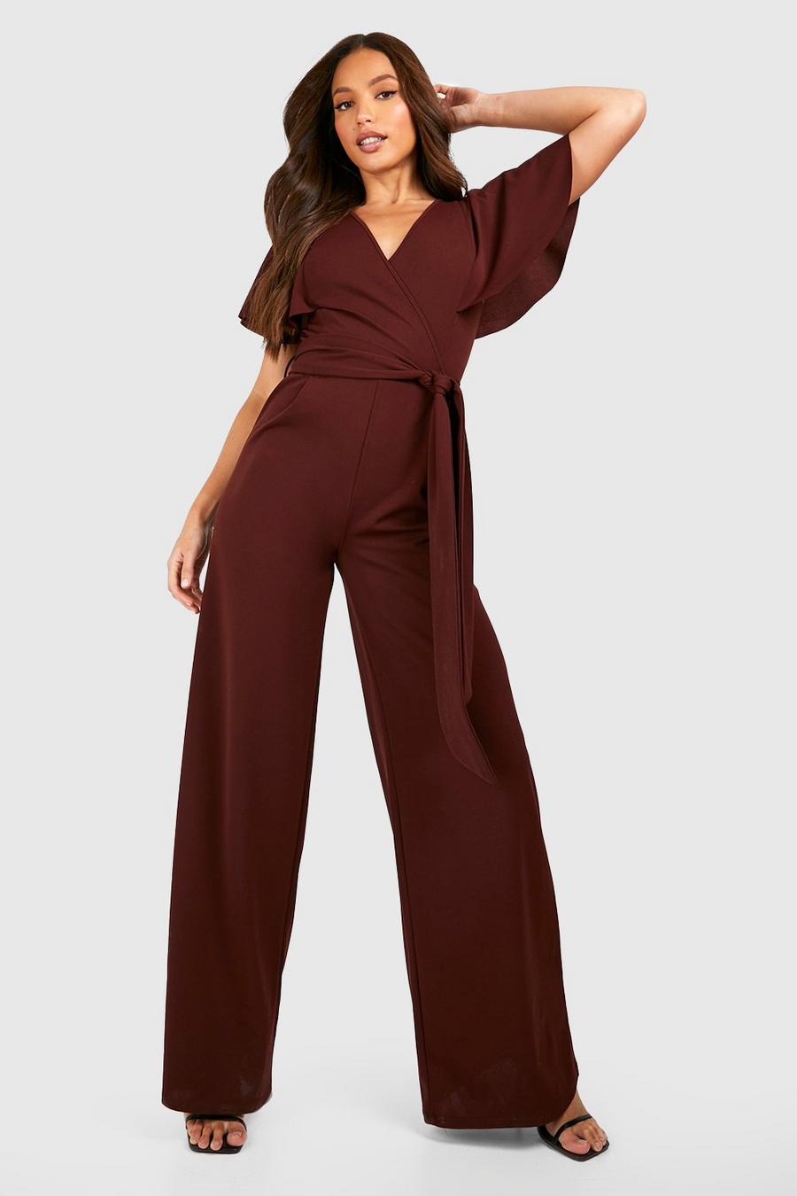 Chocolate brown Tall Belted Tailored Jumpsuit