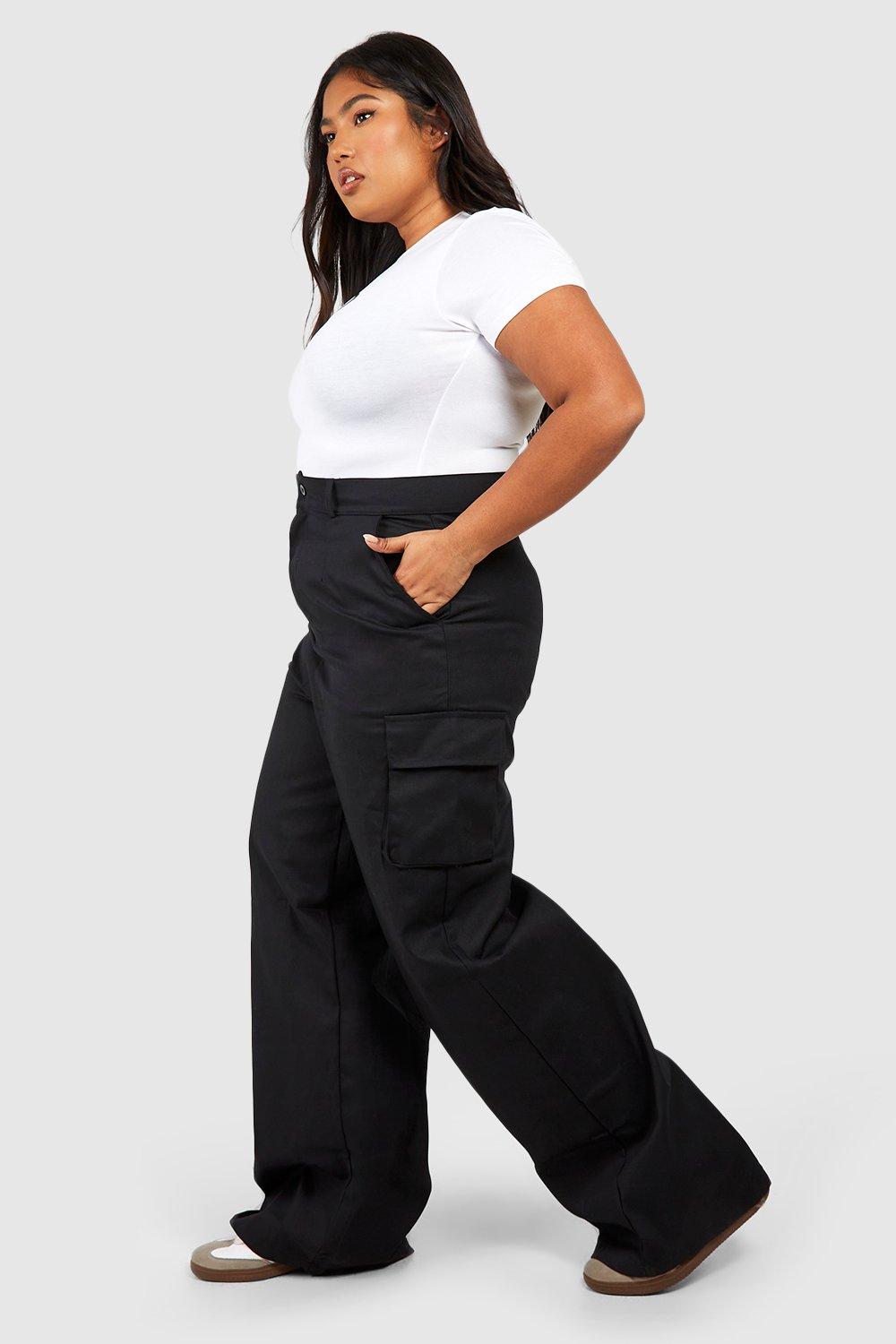 Plus Black Triple Straight Leg Cargo Trousers