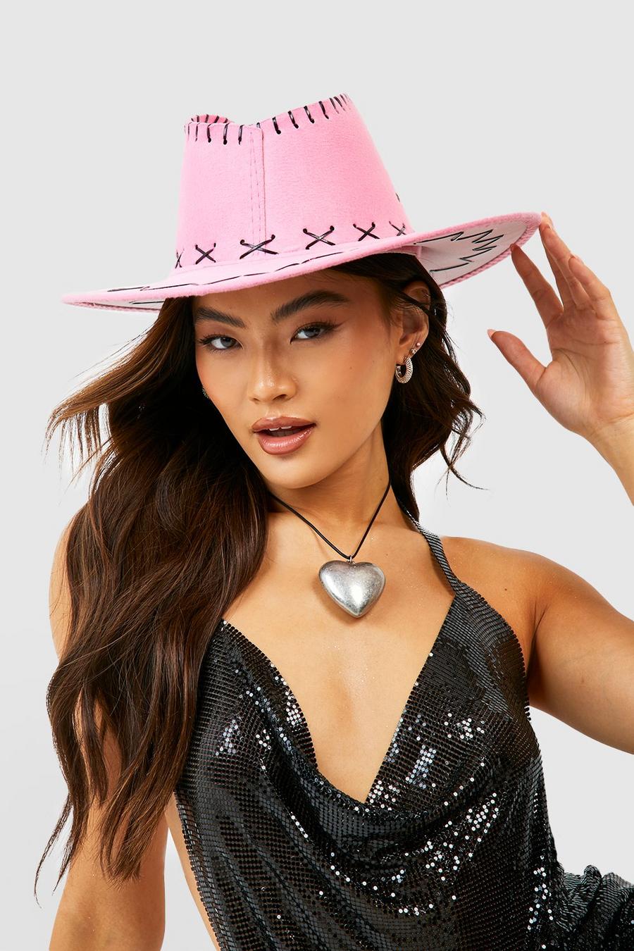 Cappello da cowboy rosa con finiture Western, Pink image number 1
