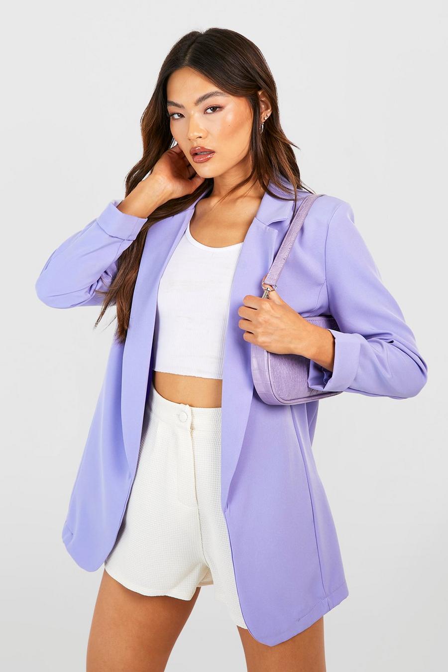 Lilac purple Basic Woven Turn Cuff Relaxed Fit Blazer