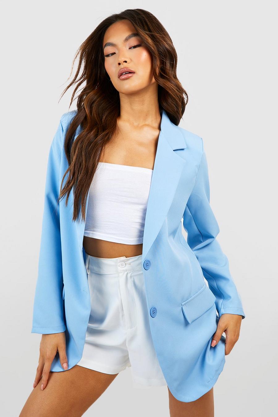Powder blue Basic Woven Single Breasted Fitted Blazer