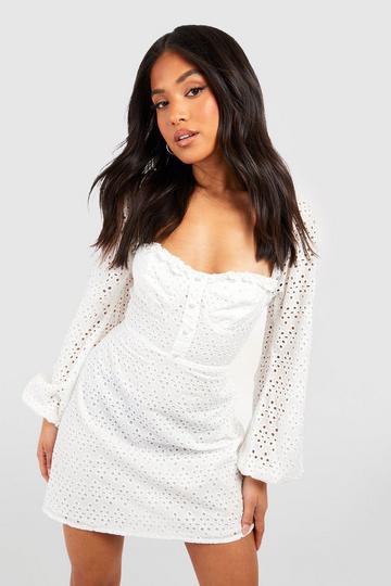 White Petite Eyelet Anglaise Button Through Dress