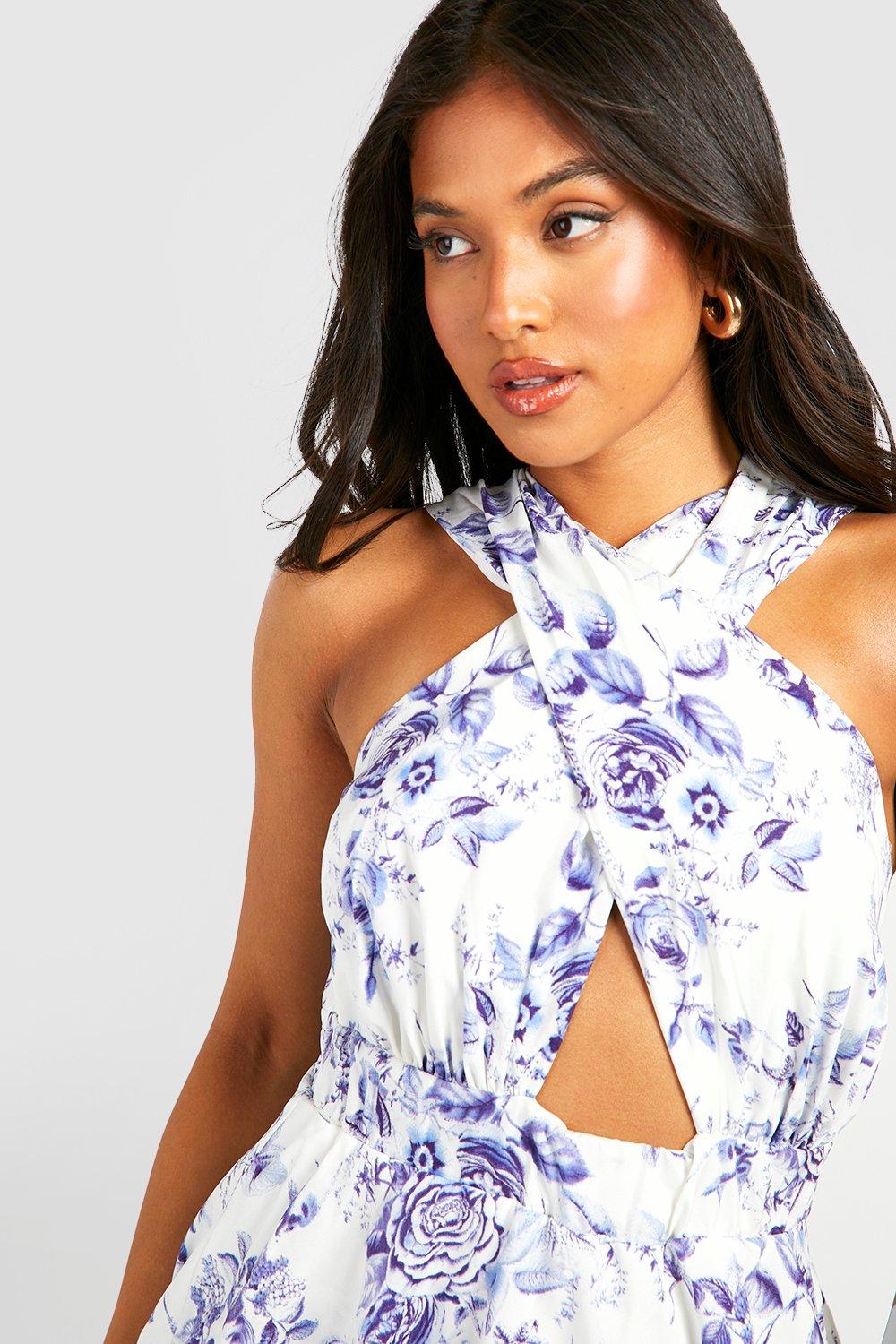 PRINTED TIERED DRESS - Blue / White