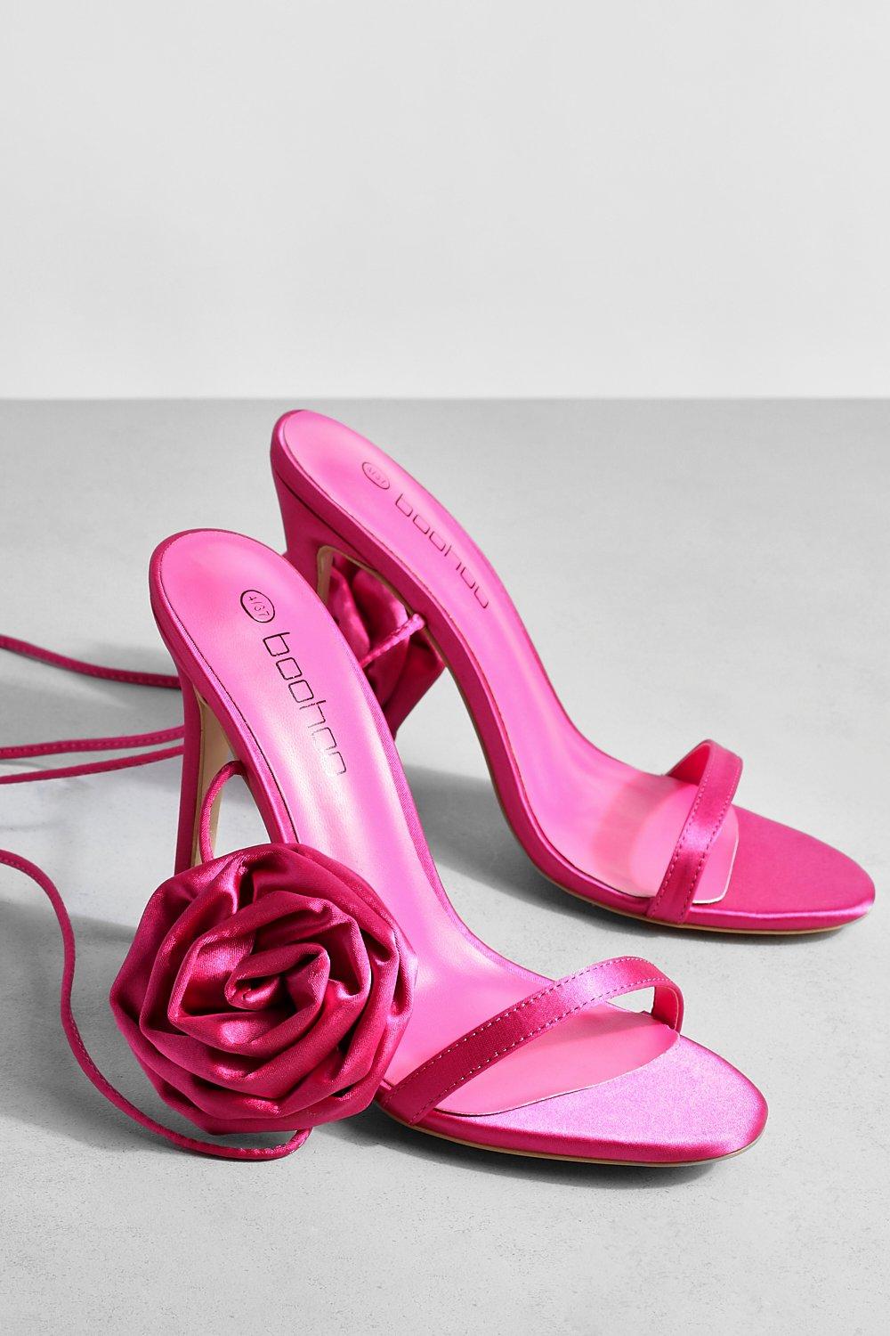 Satin Rose Detail Lace Up Heels | Boohoo UK