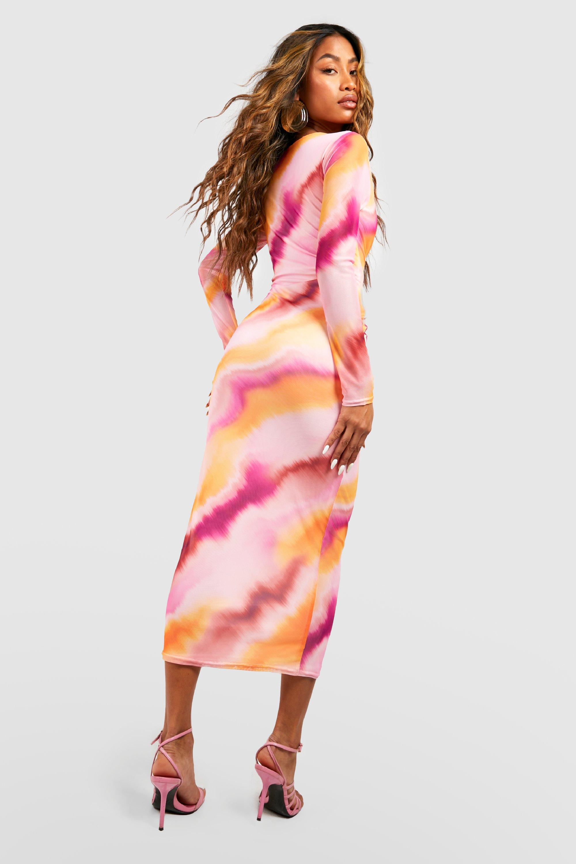 Abstract Mesh Midi Dress