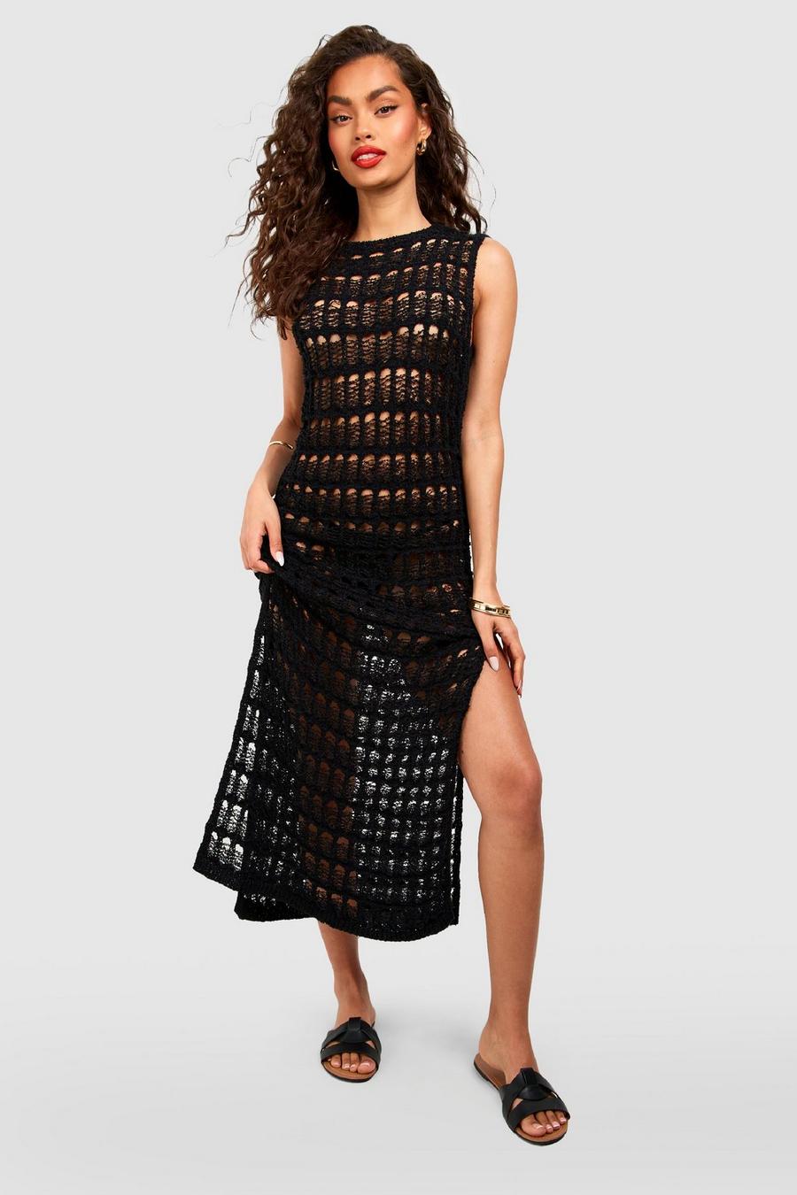 Black Ladder Crochet Midi Dress
