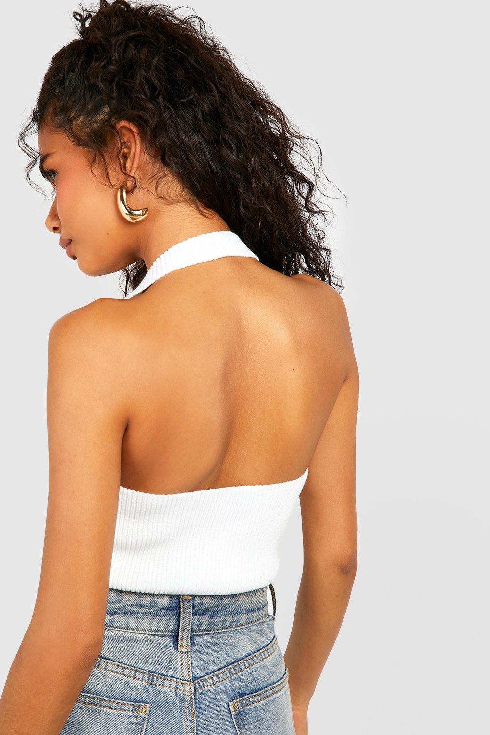 Knit Halter Crop Top Backless with Ties