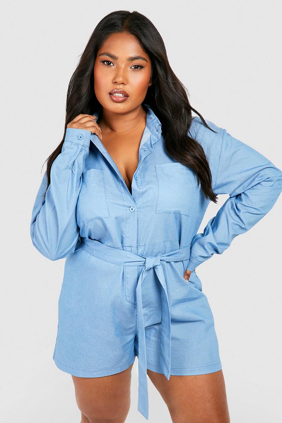 Light blue Plus Playsuit i chambray image number 1