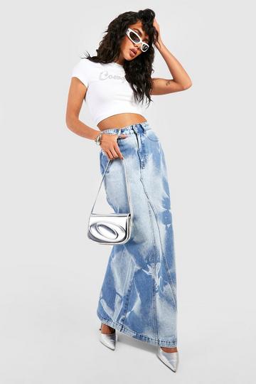 Acid Wash Denim Maxi Skirt bleach wash